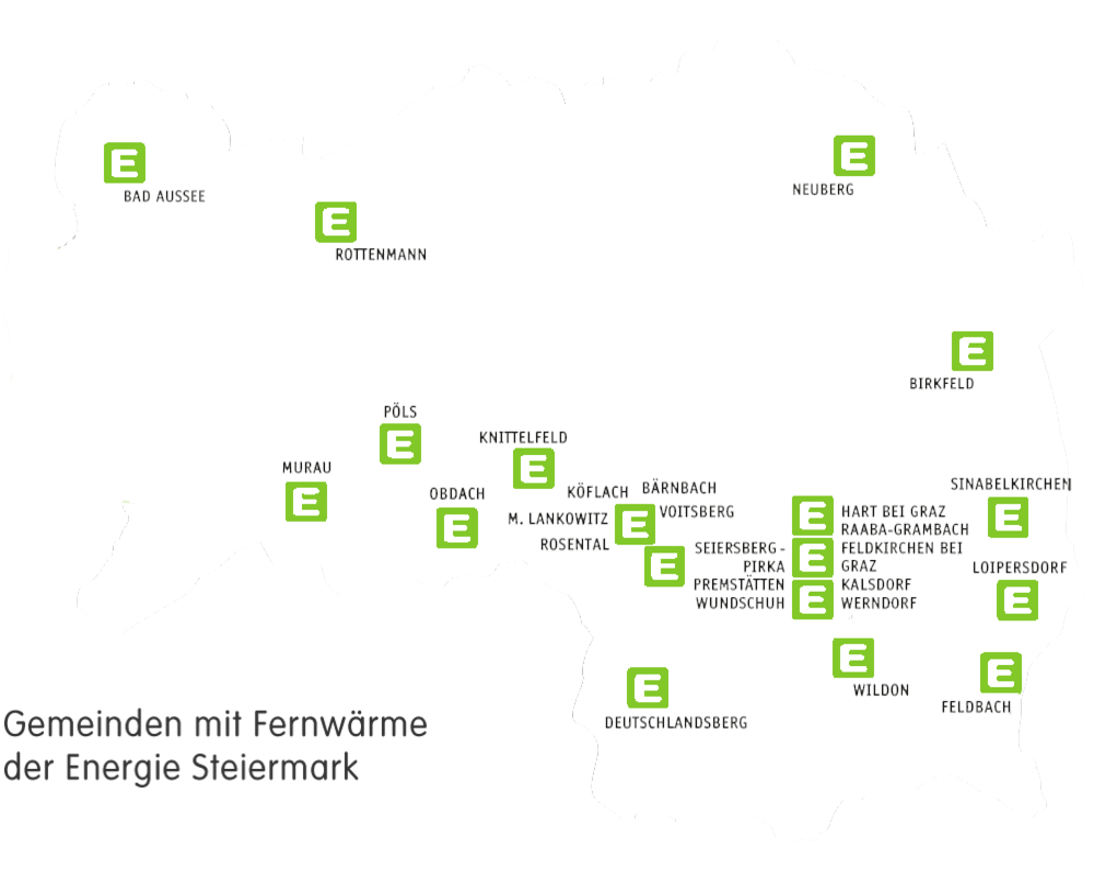 Gemeinden mit Fernwärme der Energie Steiermark