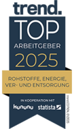 Auszeichnung Trend Top Arbeitgeber 2025 für Rohstoffe, Energie, Ver- und Entsorgung.