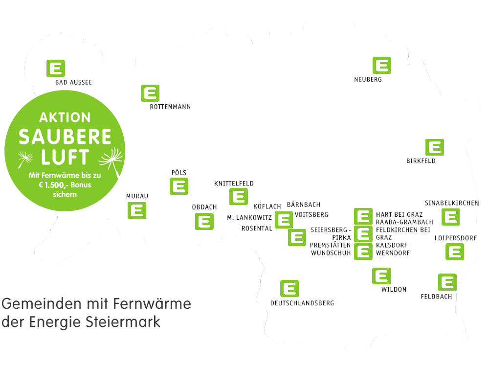 Gemeinden mit Fernwärme der Energie Steiermark