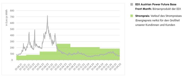 Grafische Darstellung der Stromkosten am Energiemarkt im Zeitverlauf